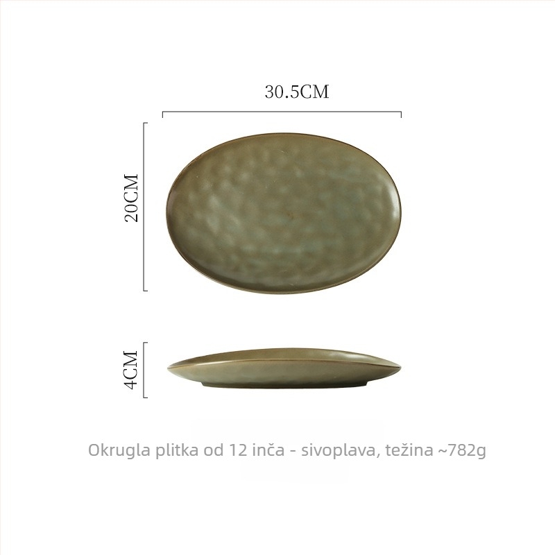 Porcelanski tanjur, nepravilnog oblika, japanskog stila, podglazurna završna obrada, kompatibilan s mikrovalnom pećnicom