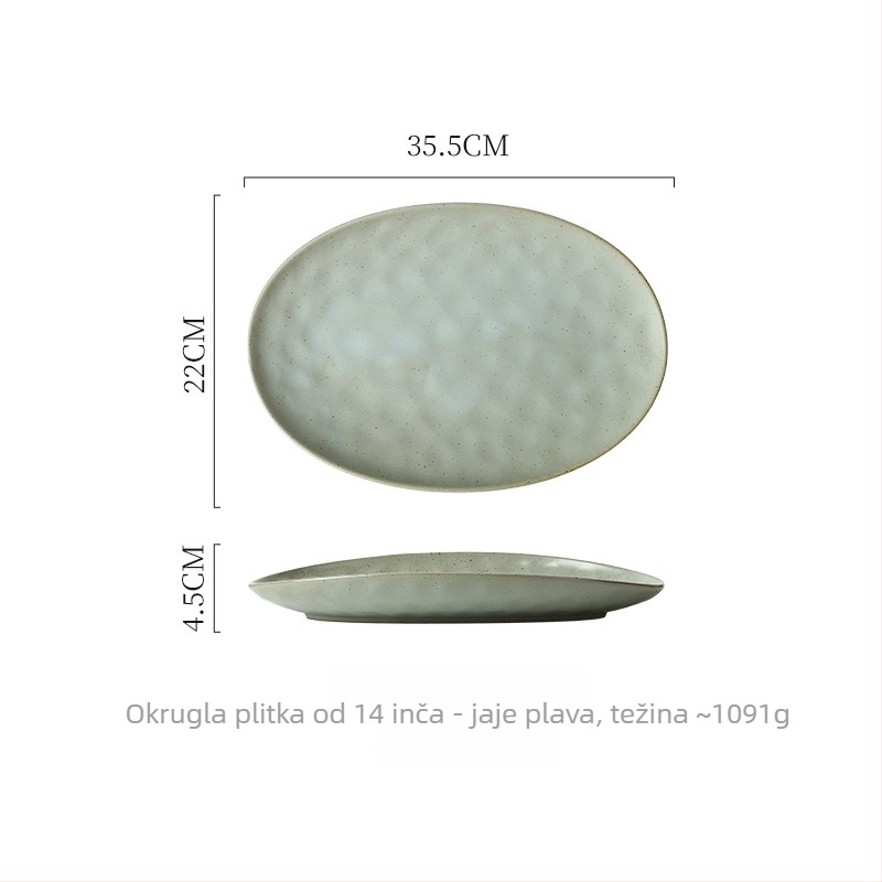 Porcelanski tanjur, nepravilnog oblika, japanskog stila, podglazurna završna obrada, kompatibilan s mikrovalnom pećnicom