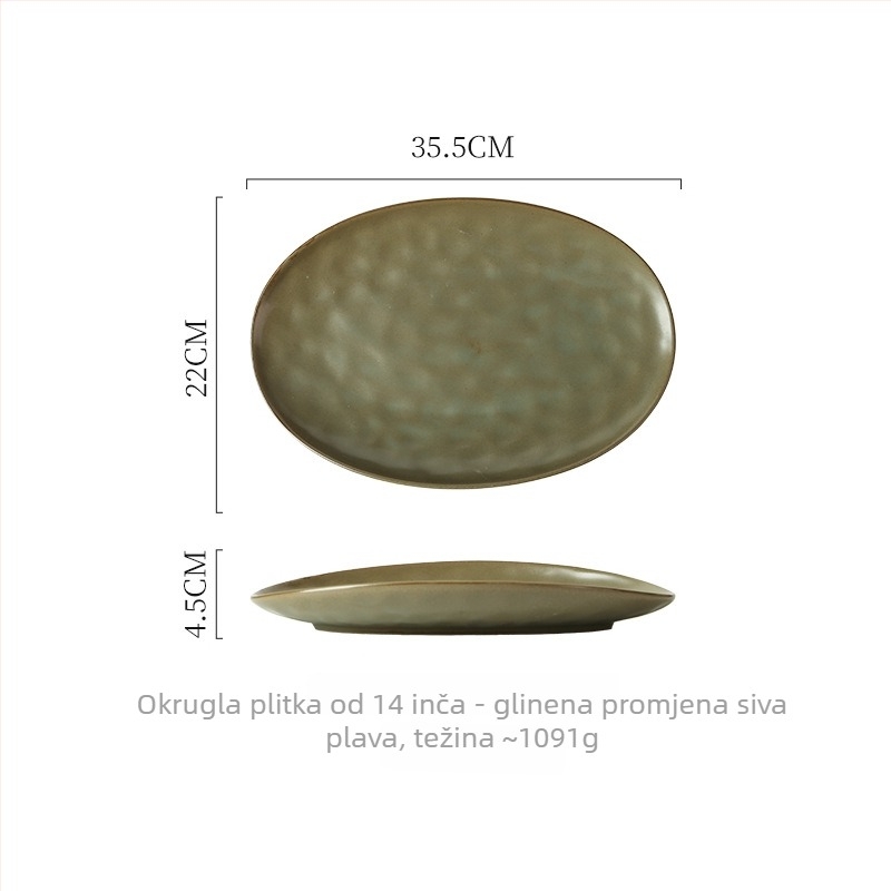 Porcelanski tanjur, nepravilnog oblika, japanskog stila, podglazurna završna obrada, kompatibilan s mikrovalnom pećnicom