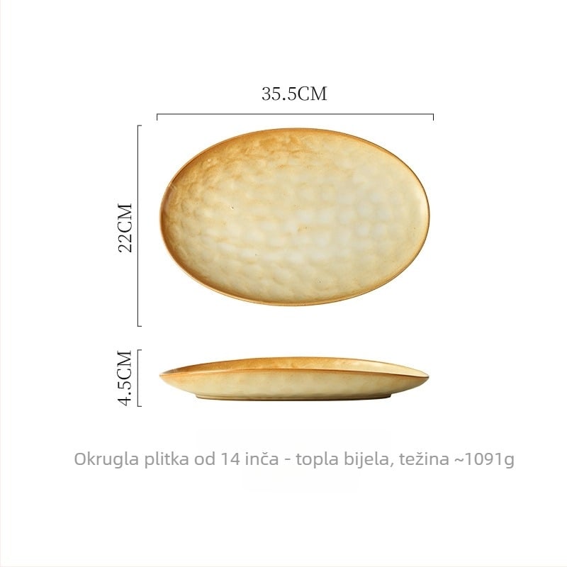 Porcelanski tanjur, nepravilnog oblika, japanskog stila, podglazurna završna obrada, kompatibilan s mikrovalnom pećnicom