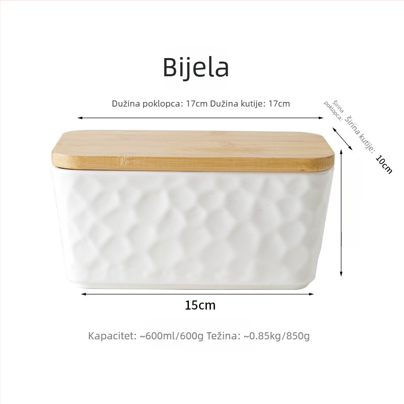 Mr. Yigua keramička kutija za maslac s nožem, drveni poklopac, zatvorena, velikog kapaciteta