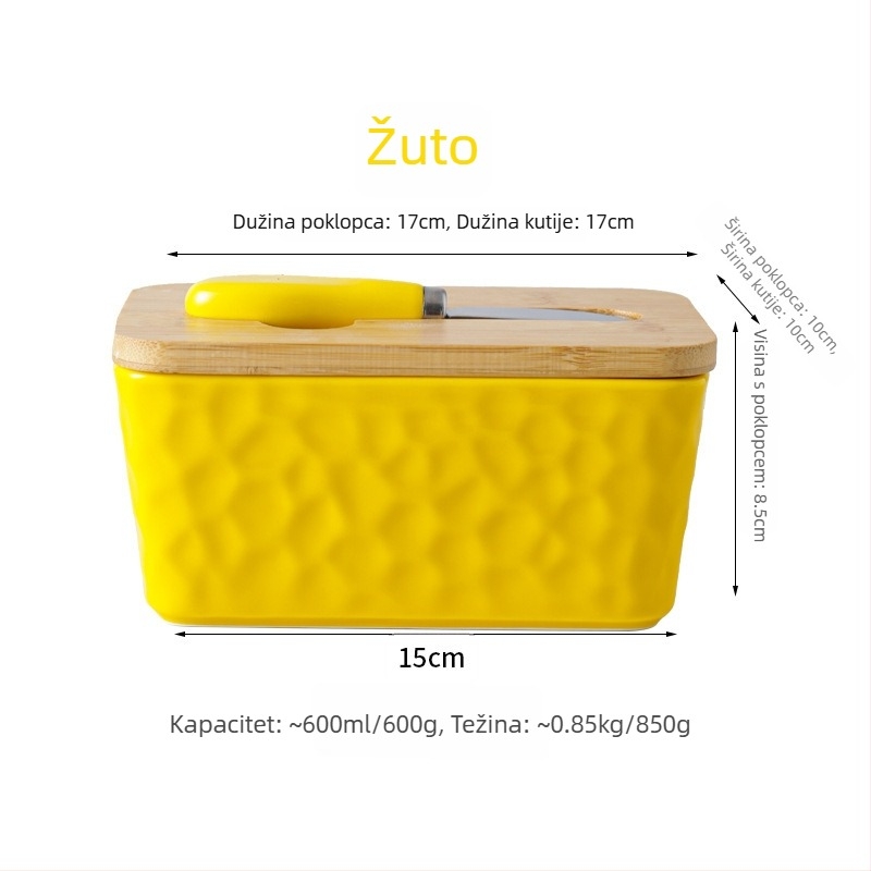 Mr. Yigua keramička kutija za maslac s nožem, drveni poklopac, zatvorena, velikog kapaciteta