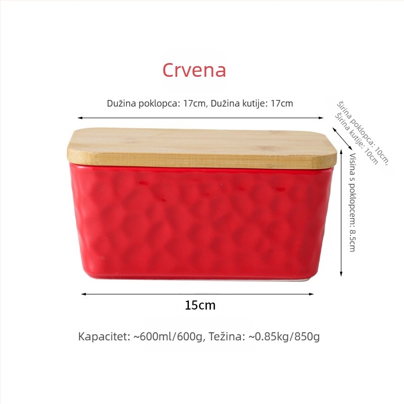 Mr. Yigua keramička kutija za maslac s nožem, drveni poklopac, zatvorena, velikog kapaciteta