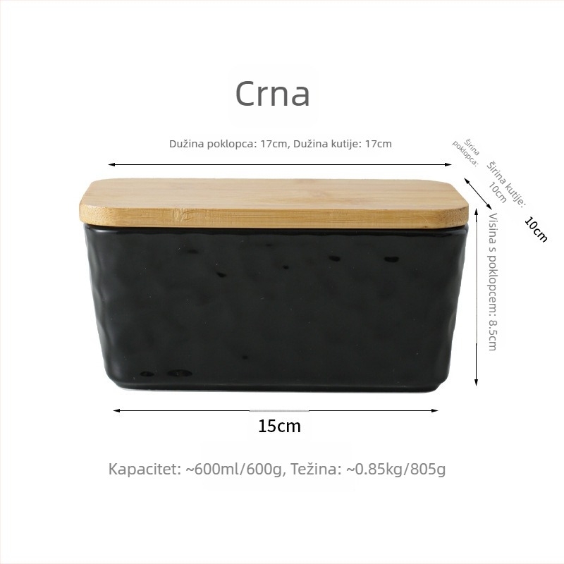 Mr. Yigua keramička kutija za maslac s nožem, drveni poklopac, zatvorena, velikog kapaciteta