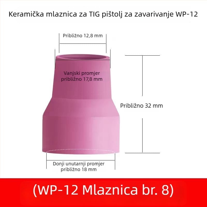 WP-12 vodeno-hlađena argon arcska pištolj dodaci: vodilica protoka, keramička mlaznica, držač wolframovog elektrodu, duga glava pištolja, kratka stražnja glava, brtveni prsten na kraju pištolja