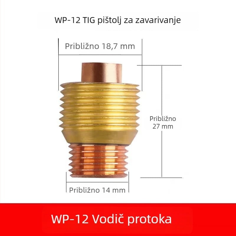 WP-12 vodeno-hlađena argon arcska pištolj dodaci: vodilica protoka, keramička mlaznica, držač wolframovog elektrodu, duga glava pištolja, kratka stražnja glava, brtveni prsten na kraju pištolja