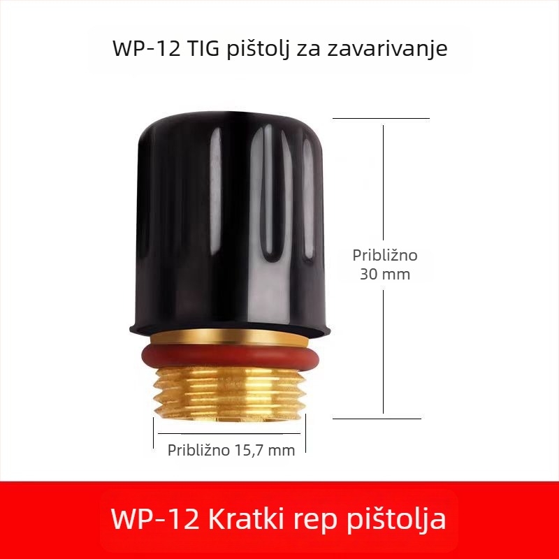 WP-12 vodeno-hlađena argon arcska pištolj dodaci: vodilica protoka, keramička mlaznica, držač wolframovog elektrodu, duga glava pištolja, kratka stražnja glava, brtveni prsten na kraju pištolja