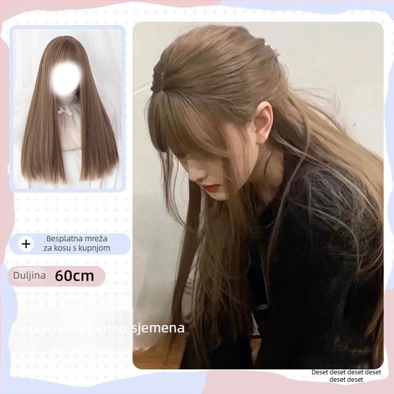 Perika, duga ravna kosa s Qi šiškama, vlakna otporna na visoke temperature, prirodan izgled