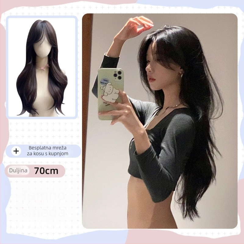 Perika, duga ravna kosa s Qi šiškama, vlakna otporna na visoke temperature, prirodan izgled