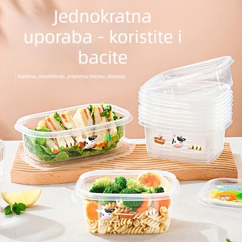 Jednokratna kutija za ručak s poklopcem, mikrovalna sigurnost, otpornost na visoke temperature, čuva svježinu, plast za hranu.