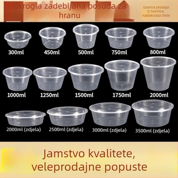 Kružna jednokratna kutija za obrok, prozirna plastična, ojačana poklopcem, za dostavu