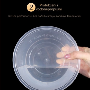 Kružna jednokratna kutija za obrok, prozirna plastična, ojačana poklopcem, za dostavu