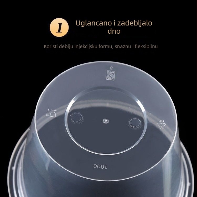 Kružna jednokratna kutija za obrok, prozirna plastična, ojačana poklopcem, za dostavu