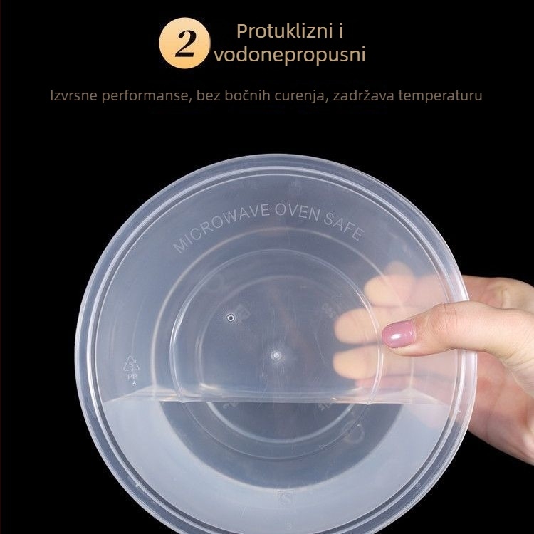 Kružna jednokratna kutija za obrok, prozirna plastična, ojačana poklopcem, za dostavu