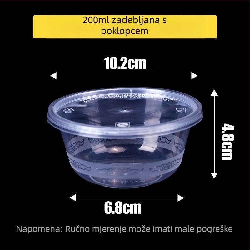Kružna jednokratna kutija za obrok, prozirna plastična, ojačana poklopcem, za dostavu