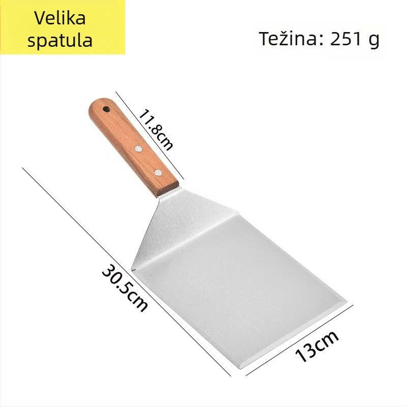 Špatula od nehrđajućeg čelika s drvenom drškom – set špachtli za kuhanje teppanyaki/grill, One mind, lansiran u proljeće 2017, stil moderne jednostavnosti