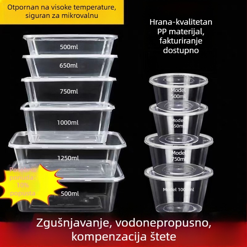 Jednokratna kutija za ručak od PP s 4–6 odjeljaka, moderni minimalistički stil, nije biorazgradiva