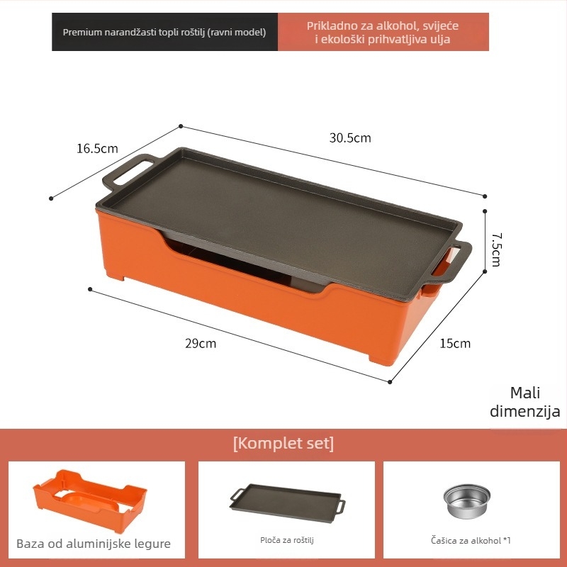 Barbecue grijač za održavanje topline, aluminijski kvadratni oblik, premaz protiv lijepljenja, težina 1,2 kg