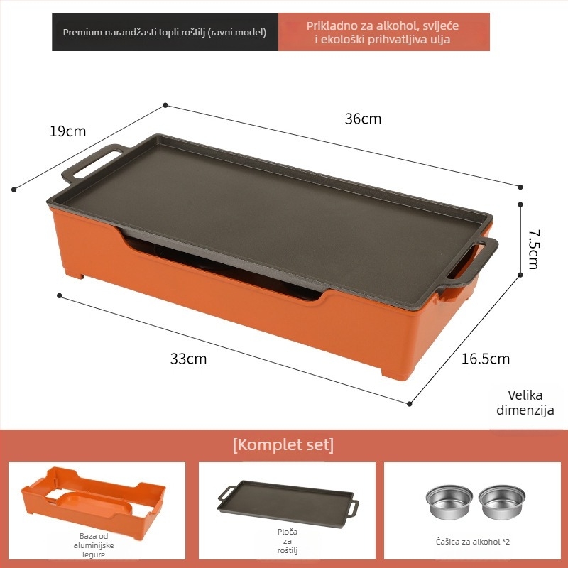 Barbecue grijač za održavanje topline, aluminijski kvadratni oblik, premaz protiv lijepljenja, težina 1,2 kg