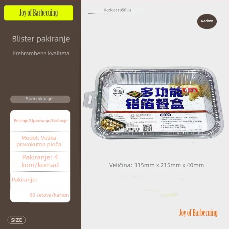 Jednokratni poslužavnik od aluminijske folije, okruglog oblika, otisnut postupkom, 60 komada u pakiranju, za pečenje, roštilj i piknik