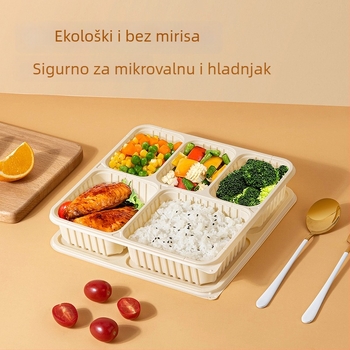 Saizhuo jednokratna kutija za obrok, biološki razgradiva, s četiri ili pet pretinaca, na bazi kukuruznog škroba, ekološki Bento za brzo jelo