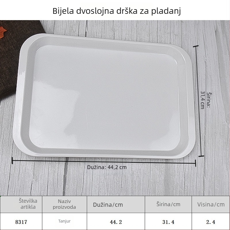 Melamin pravokutni pladanj s glaziranom površinom, otisnuto logo i mogućnost prilagodbe.