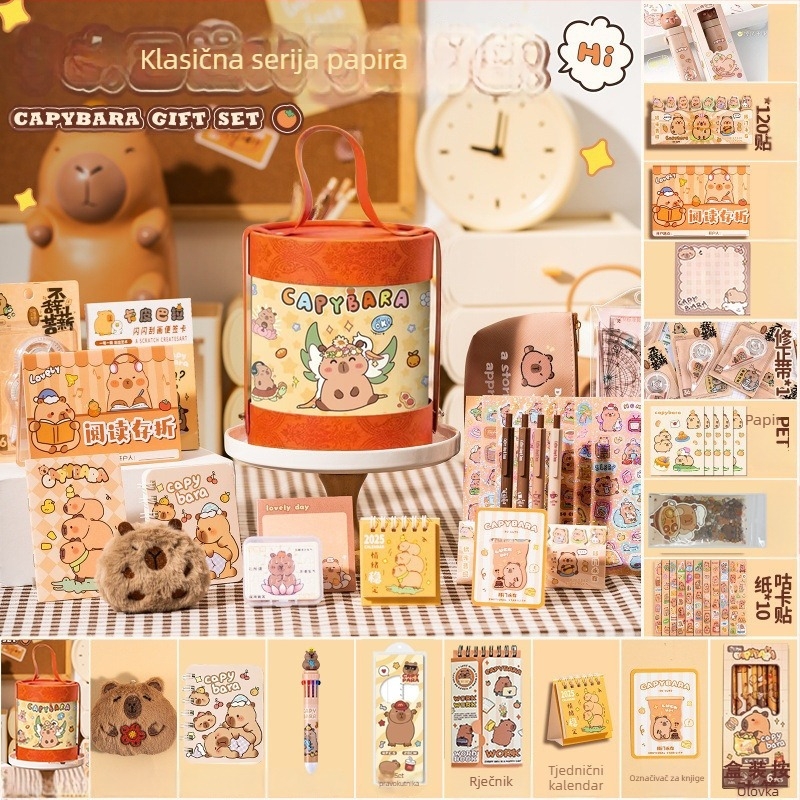 Capybara set za uredske potrepštine s dizajnom Hug Bucket – Pintu poklon kutija za rođendan i maturu