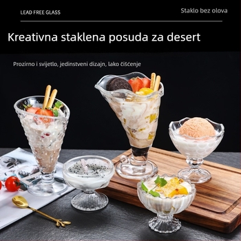 Staklena čaša za sladoled, nepravilan oblik, jednoslojni dizajn, ekološki