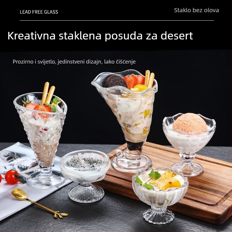 Staklena čaša za sladoled, nepravilan oblik, jednoslojni dizajn, ekološki