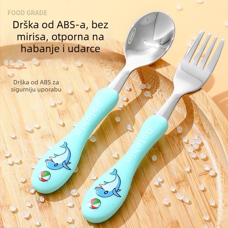 Dječji set pribora (nož, vilica, žlica) od 304 nehrđajućeg čelika, ogledno poliran završetak, karikatura uzorak