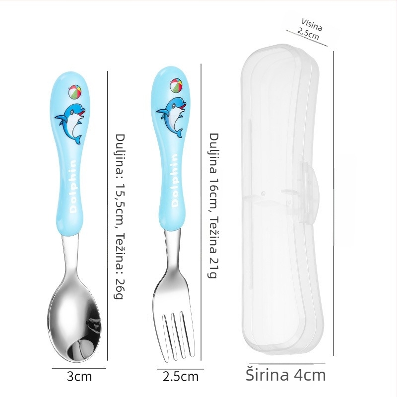 Dječji set pribora (nož, vilica, žlica) od 304 nehrđajućeg čelika, ogledno poliran završetak, karikatura uzorak