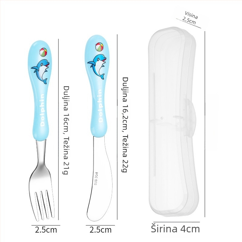 Dječji set pribora (nož, vilica, žlica) od 304 nehrđajućeg čelika, ogledno poliran završetak, karikatura uzorak