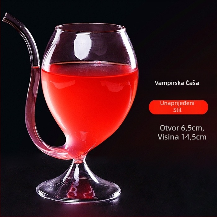 Čaša za vino s kreativnim vampirskim dizajnom, staklo s filtrom i slamkom — otporno na visoke temperature, ručno puhanje, jednovrstna