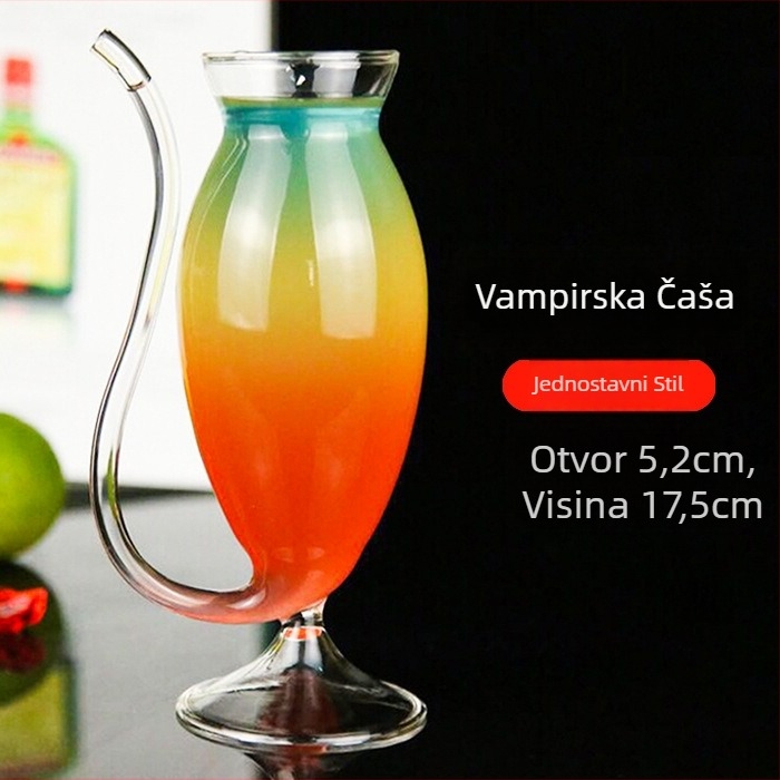 Čaša za vino s kreativnim vampirskim dizajnom, staklo s filtrom i slamkom — otporno na visoke temperature, ručno puhanje, jednovrstna