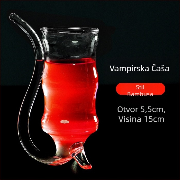 Čaša za vino s kreativnim vampirskim dizajnom, staklo s filtrom i slamkom — otporno na visoke temperature, ručno puhanje, jednovrstna
