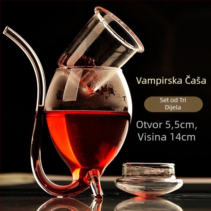 Čaša za vino s kreativnim vampirskim dizajnom, staklo s filtrom i slamkom — otporno na visoke temperature, ručno puhanje, jednovrstna