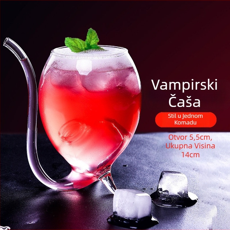 Čaša za vino s kreativnim vampirskim dizajnom, staklo s filtrom i slamkom — otporno na visoke temperature, ručno puhanje, jednovrstna