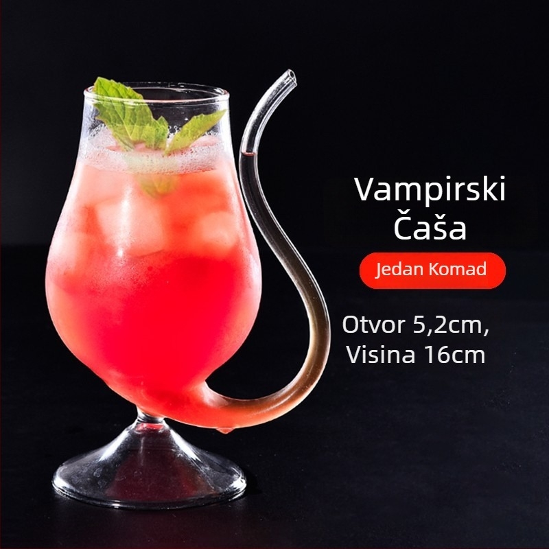 Čaša za vino s kreativnim vampirskim dizajnom, staklo s filtrom i slamkom — otporno na visoke temperature, ručno puhanje, jednovrstna