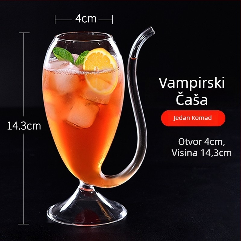 Čaša za vino s kreativnim vampirskim dizajnom, staklo s filtrom i slamkom — otporno na visoke temperature, ručno puhanje, jednovrstna