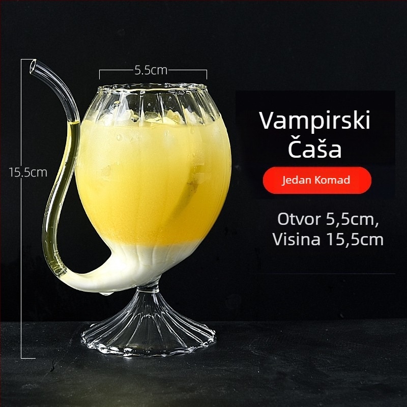Čaša za vino s kreativnim vampirskim dizajnom, staklo s filtrom i slamkom — otporno na visoke temperature, ručno puhanje, jednovrstna