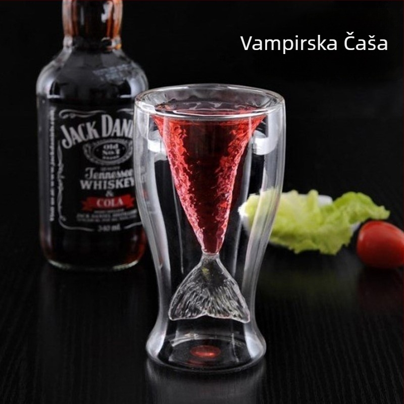 Čaša za vino s kreativnim vampirskim dizajnom, staklo s filtrom i slamkom — otporno na visoke temperature, ručno puhanje, jednovrstna