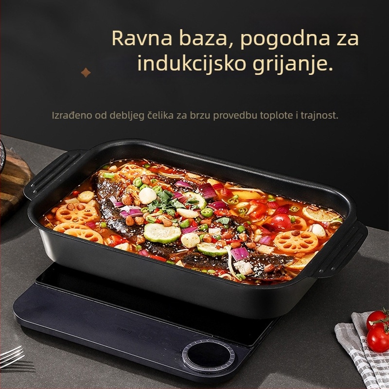 Tava od karbonskog čelika za roštiljanje ribe s keramnim kristalnim premazom, kvadratnog oblika, višefunkcionalna, prvoklasna kvaliteta