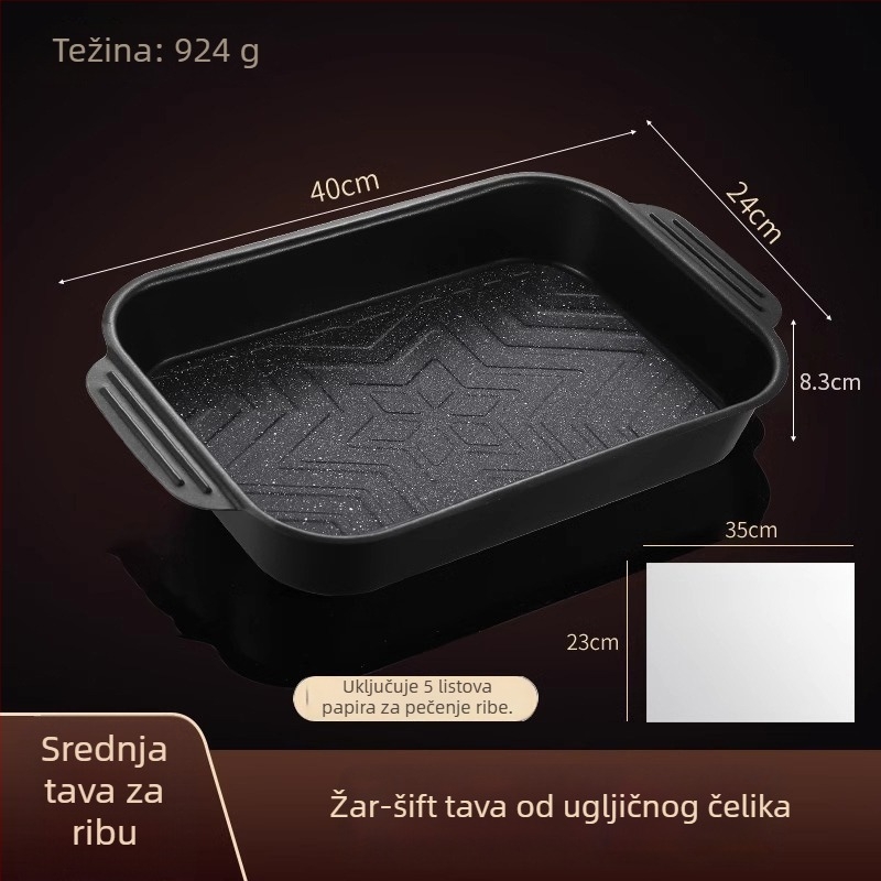 Tava od karbonskog čelika za roštiljanje ribe s keramnim kristalnim premazom, kvadratnog oblika, višefunkcionalna, prvoklasna kvaliteta