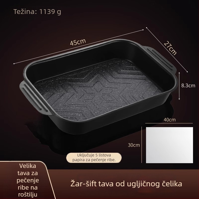 Tava od karbonskog čelika za roštiljanje ribe s keramnim kristalnim premazom, kvadratnog oblika, višefunkcionalna, prvoklasna kvaliteta