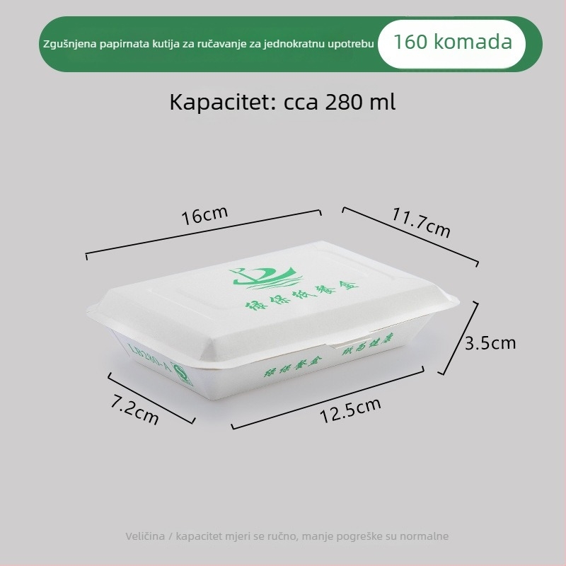 Jednokratna papirnata kutija za obrok, pravokutna, otporna na masnoće, nije pogodna za mikrovalnu