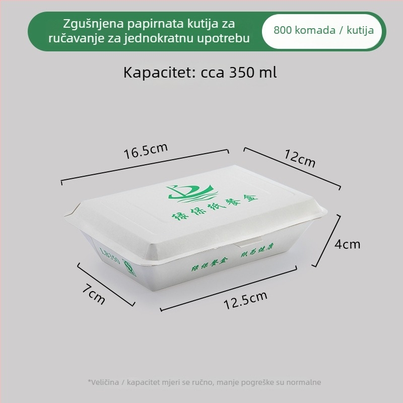 Jednokratna papirnata kutija za obrok, pravokutna, otporna na masnoće, nije pogodna za mikrovalnu