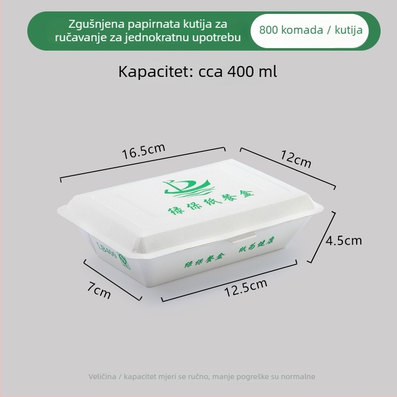 Jednokratna papirnata kutija za obrok, pravokutna, otporna na masnoće, nije pogodna za mikrovalnu