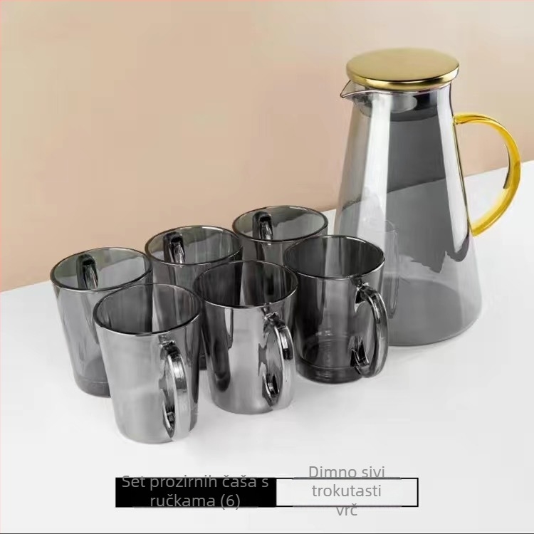 Stakleni set za vodu s čašama, europski stil, otporan na toplinu, za hladnu vodu i cold brew, poklon kutija – Jingyue