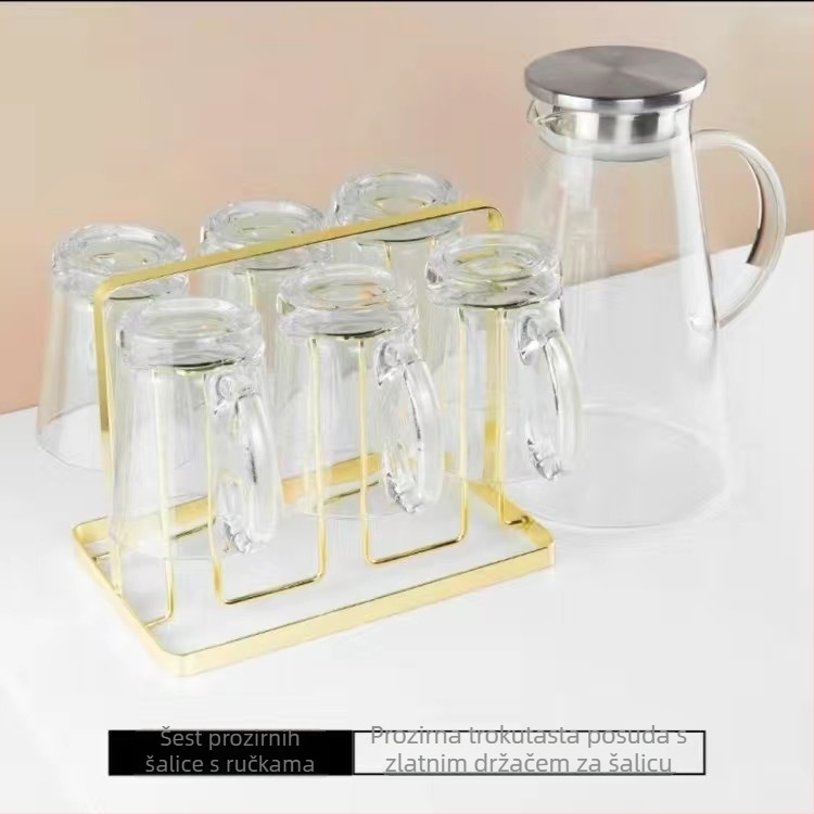 Stakleni set za vodu s čašama, europski stil, otporan na toplinu, za hladnu vodu i cold brew, poklon kutija – Jingyue