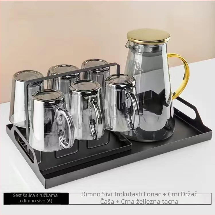 Stakleni set za vodu s čašama, europski stil, otporan na toplinu, za hladnu vodu i cold brew, poklon kutija – Jingyue